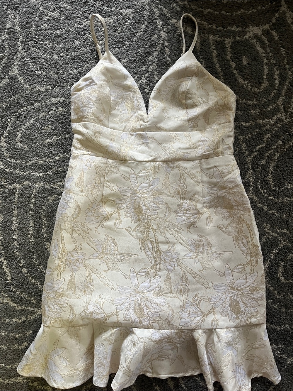 Lulu's Ivory Floral Jacquard Mini Dress